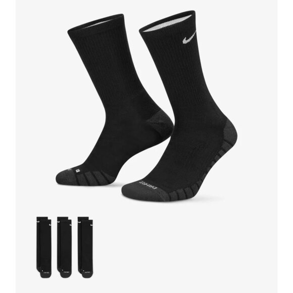 NEW Nike Dri-Fit 3-Pairs Everyday Max Cushioned Crew Socks Unisex Adults L Black - Picture 1 of 6